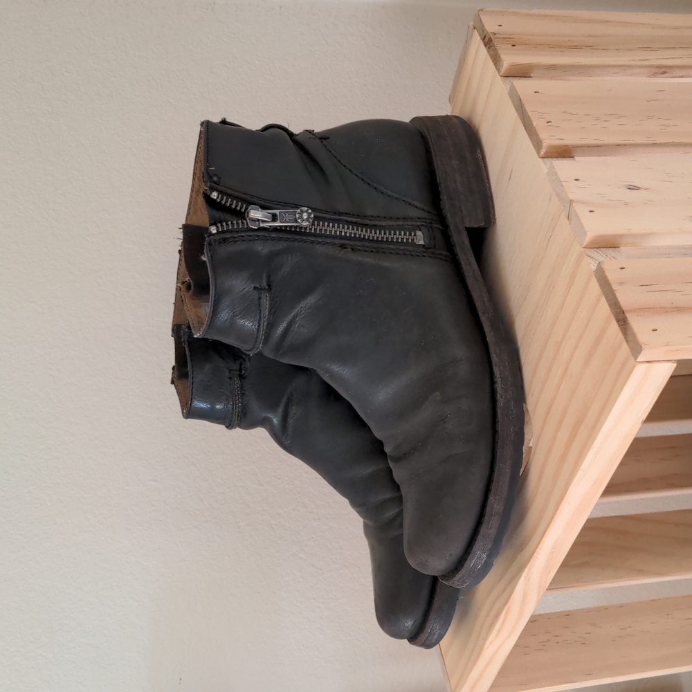 Frye distressed black zip booties